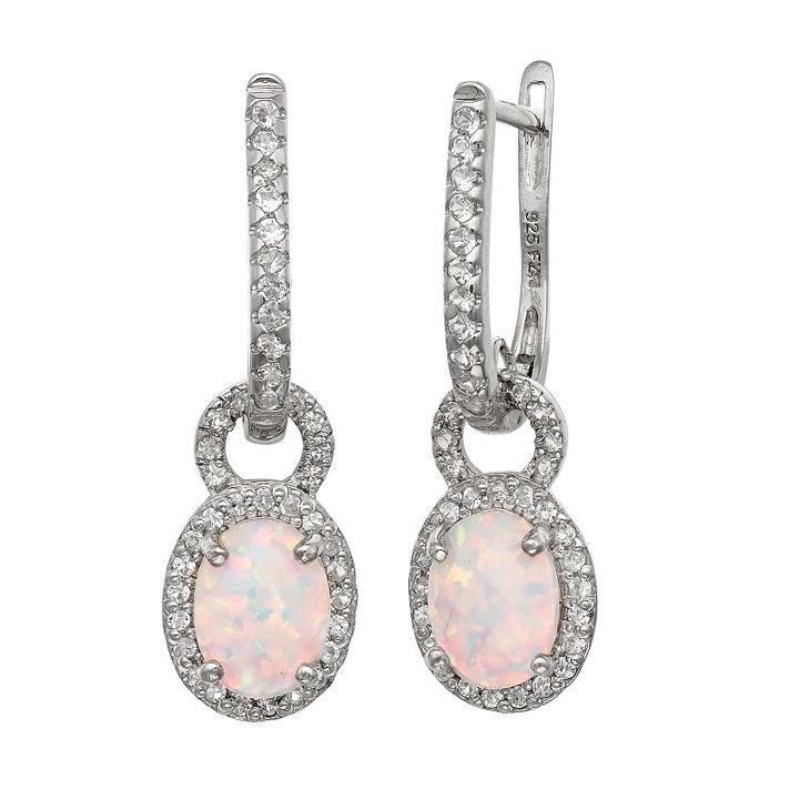 Lab Created White Opal Sterling Silver Oval Drop Earrings