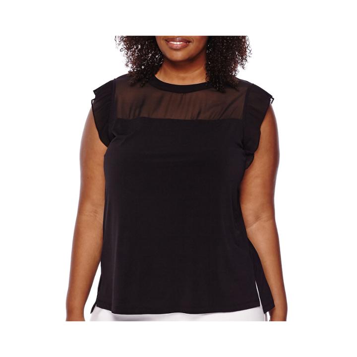 Worthington Sleeveless Pleated Mixed Media Top - Plus