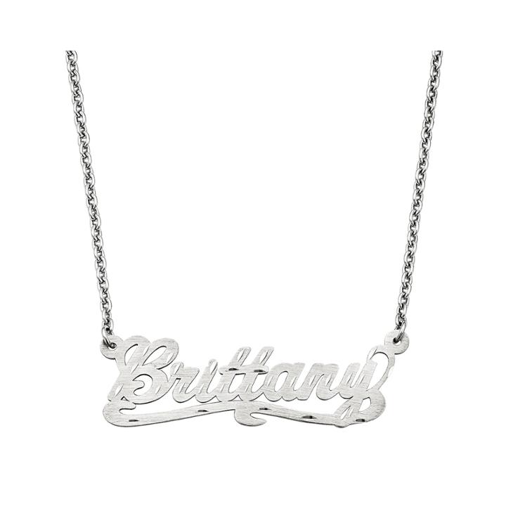 Personalized 15x44mm Diamond-cut Scroll Name Necklace