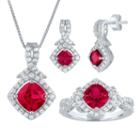 Womens Red Ruby Sterling Silver Jewelry Set