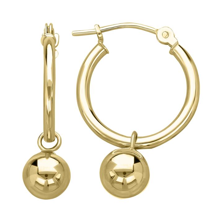 Infinite Gold&trade; 14k Yellow Gold Polished Drop Ball Hoop Earrings