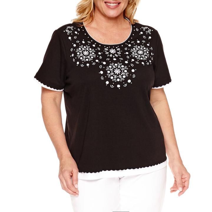 Alfred Dunner Lace It Up Short Sleeve Crew Neck T-shirt-plus
