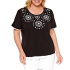 Alfred Dunner Lace It Up Short Sleeve Crew Neck T-shirt-plus