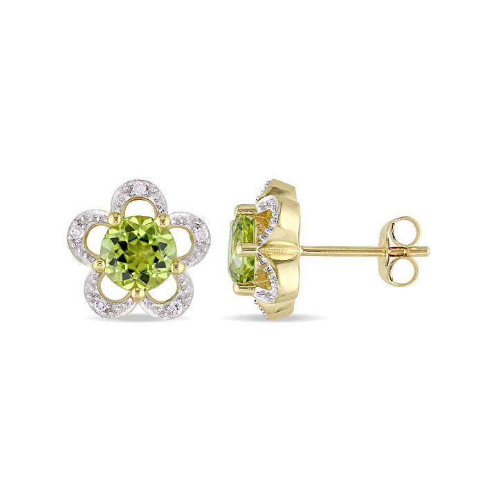 Laura Ashley Diamond Accent Genuine Green Peridot 10.8mm Stud Earrings