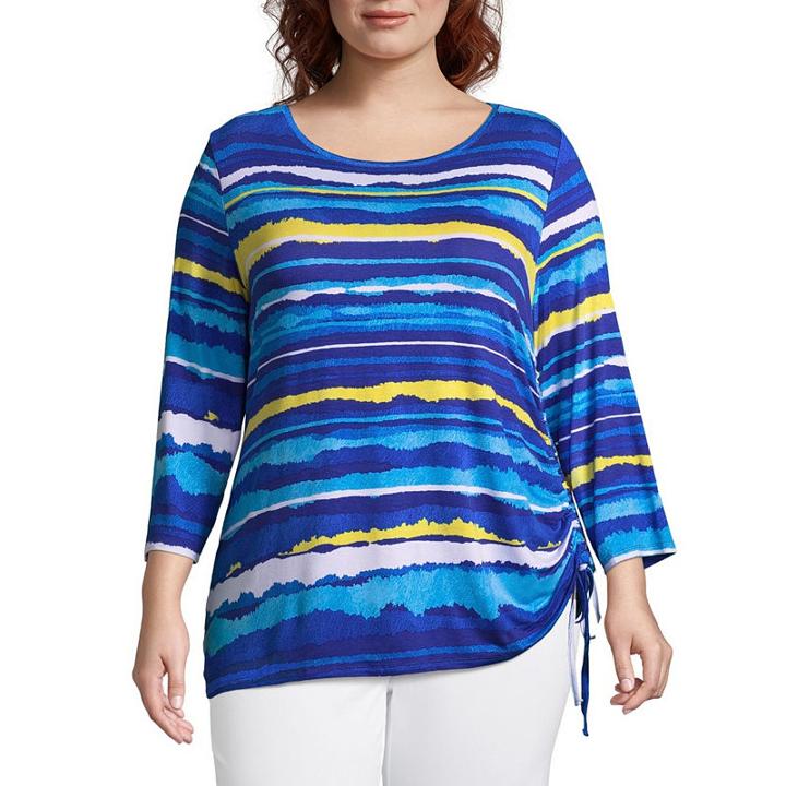 Lark Lane Must Have 3/4 Sleeve Stripe Blouse - Plus