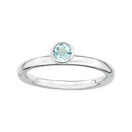 Personally Stackable Genuine Aquamarine Sterling Silver High Profile Ring