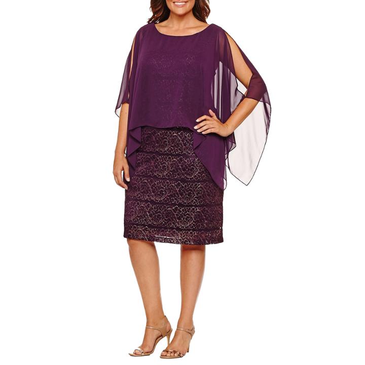 Ronni Nicole Short Sleeve Pattern Sheath Dress-plus