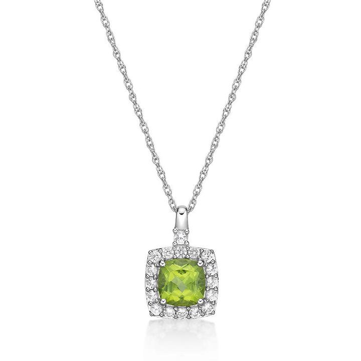 Womens Genuine Green Peridot Sterling Silver Pendant Necklace