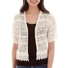 Takeout Short-sleeve Crochet-trim Cropped Cardigan