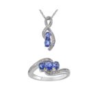 Genuine Tanzanite And Diamond Accent Pendant Necklace And Ring Set