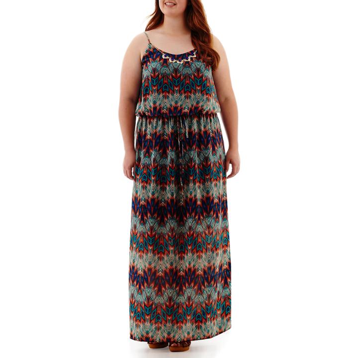 City Triangles Sleeveless Batik Necklace Maxi Dress - Juniors Plus