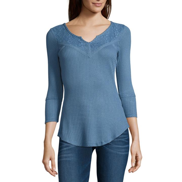 Almost Famous 3/4 Sleeve Henley Shirt Juniors