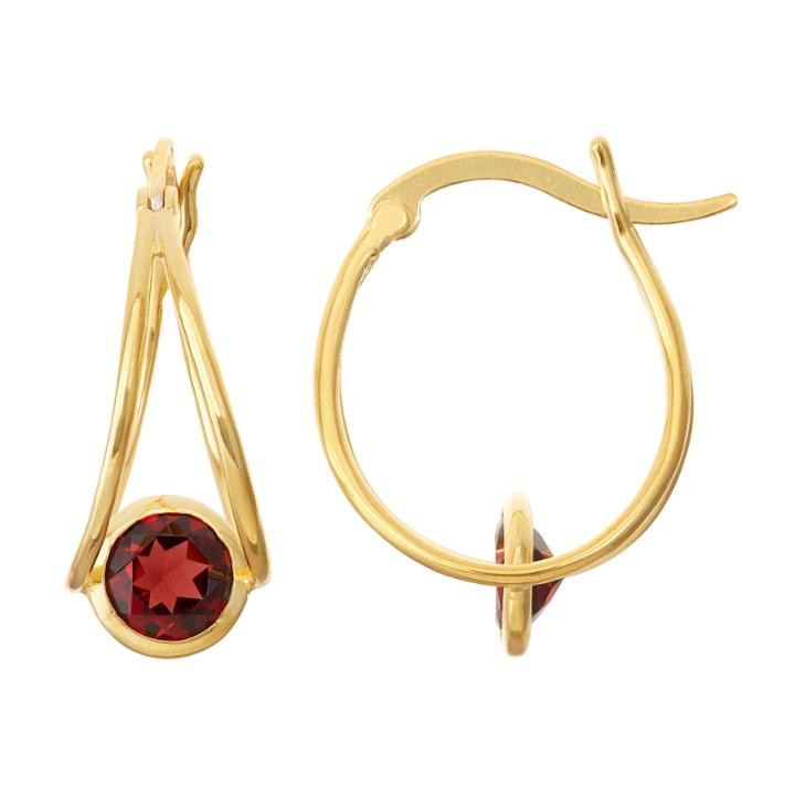 Genuine Garnet 14k Gold Over Silver Hoop Earrings