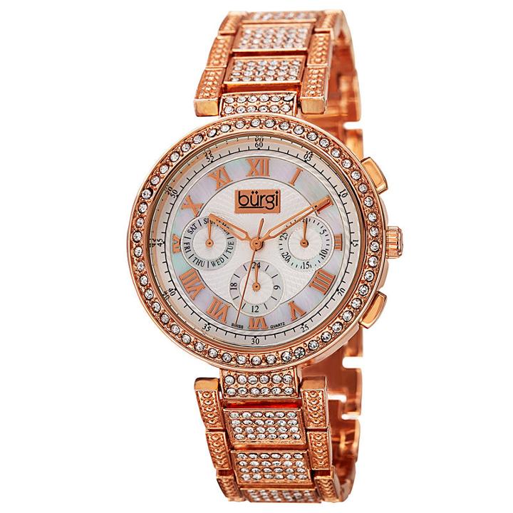 Burgi Womens Rose Goldtone Strap Watch-b-123rg