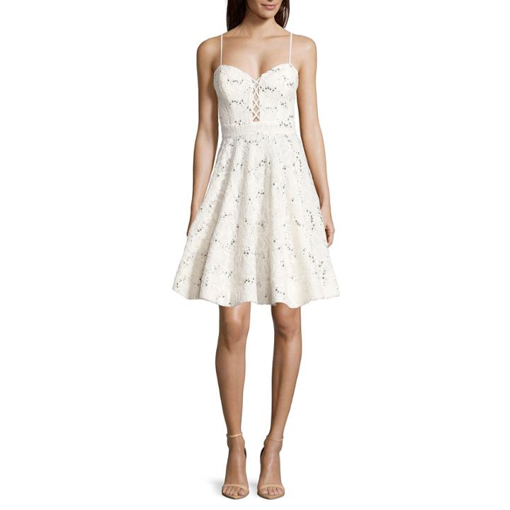 Be Smart Spaghetti Strap Sequin Lace Party Dress - Juniors