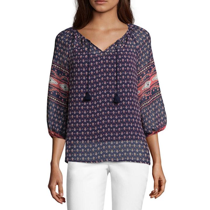 Liz Claiborne 3/4 Sleeve Pattern Peasant Top