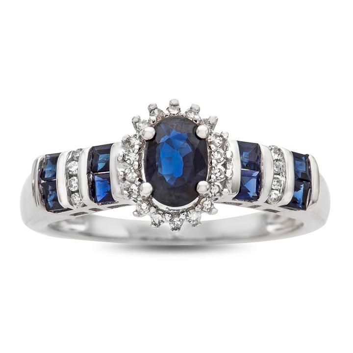 Womens Diamond Accent Genuine Sapphire Blue 10k Gold Cocktail Ring