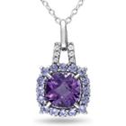 Genuine Amethyst & Tanzanite Pendant Necklace