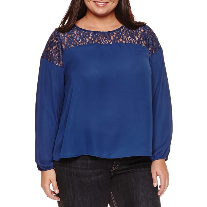 Boutique + Long Sleeve Round Neck Georgette Blouse-plus