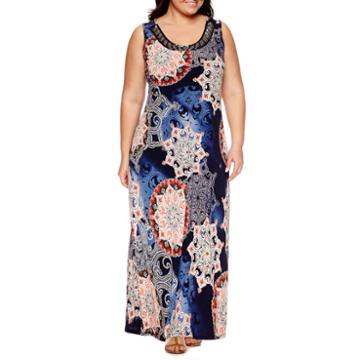 Jennie And Marlis Sleeveless Beaded Geometric Maxi Dress-plus