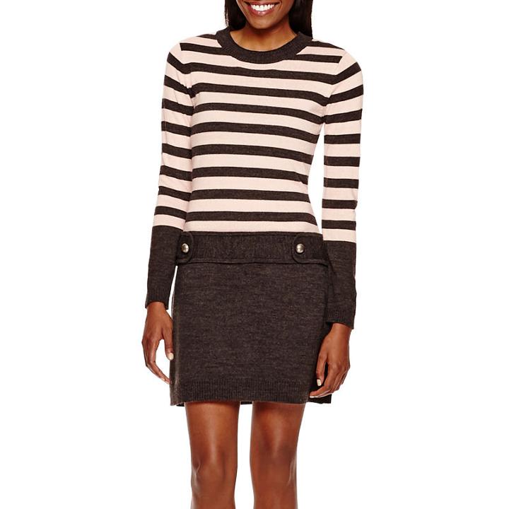 By & By Long-sleeve Striped Drop-waist Sweater Dress