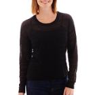 Liz Claiborne Long-sleeve Open-stitch Pullover Top - Petite