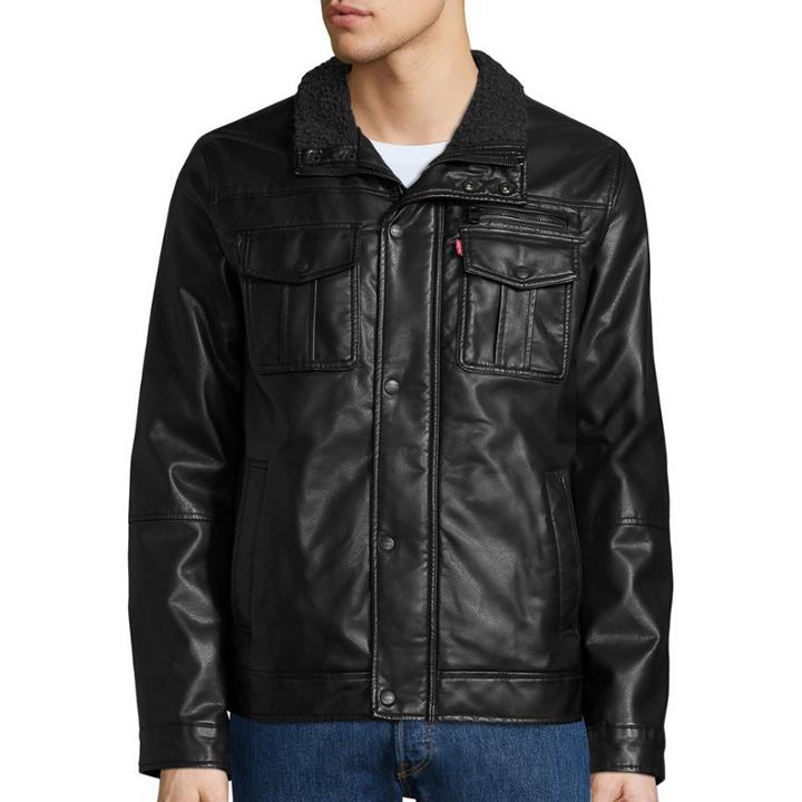 Levi's Faux Leather Trucker Jacket With Sherpa Lining