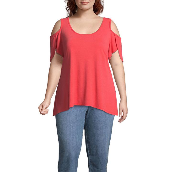 Boutique + Cold Shoulder Knit Blouse - Plus