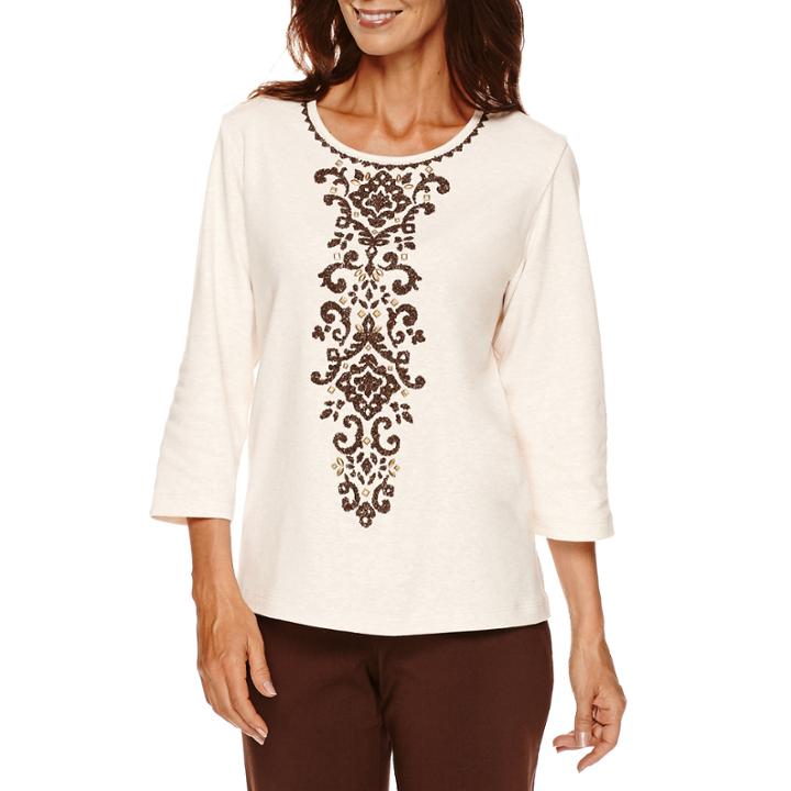 Alfred Dunner Sante Fe 3/4-sleeve Scroll Center Tee - Petite