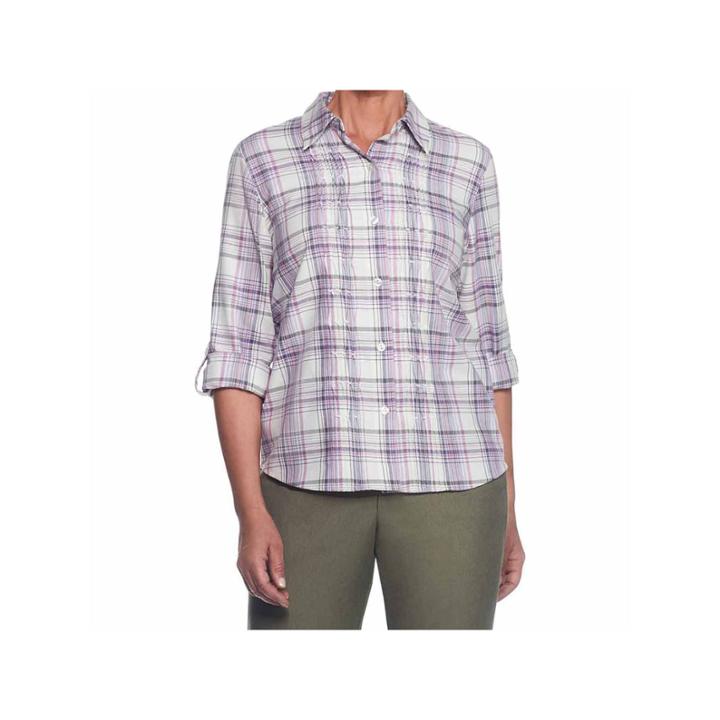 Alfred Dunner Palm Dessert Long Sleeve Plaid Button-front Shirt