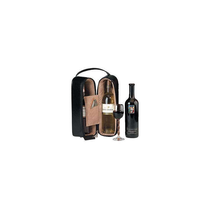 Royce Leather Double Suede Lined With Stainless Steel Corkscrew 2-pc. Wine Tote