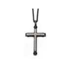 Mens Black Cubic Zirconia Stainless Steel Pendant Necklace