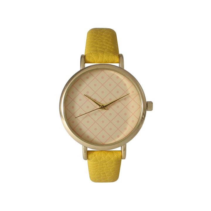 Olivia Pratt Womens Checkered Dial Yellow Petite Leather Watch 14543