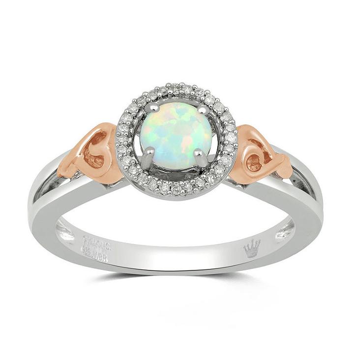 Hallmark Diamonds Womens Lab Created Opal White 14k Rose Gold Over Silver Cocktail Ring