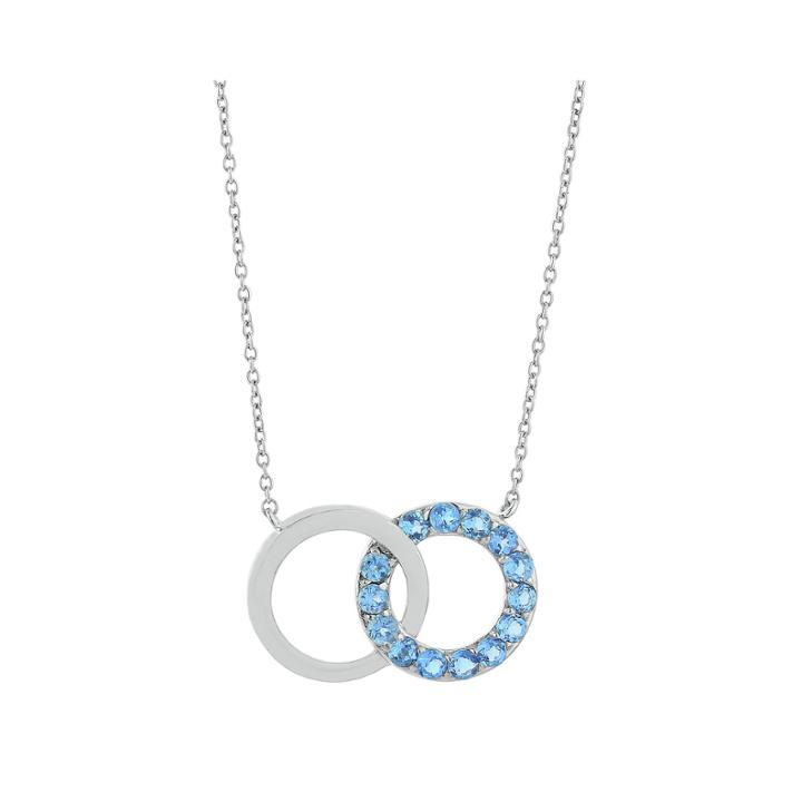 Genuine Blue Topaz Interlocking Double-circle Sterling Silver Necklace