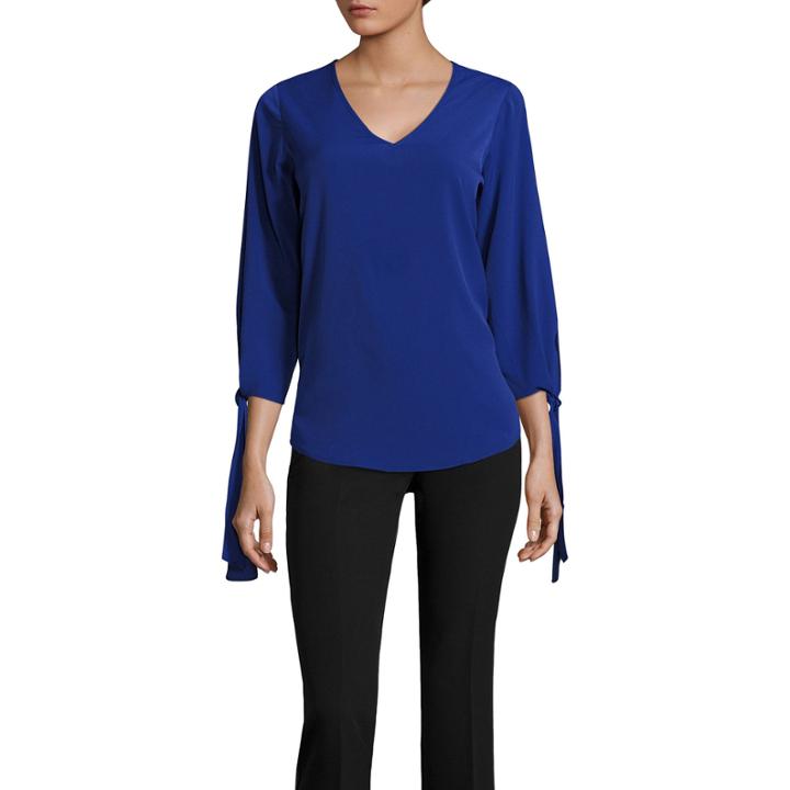 Worthington 3/4 Tie Sleeve V Neck T-shirt