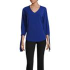 Worthington 3/4 Tie Sleeve V Neck T-shirt