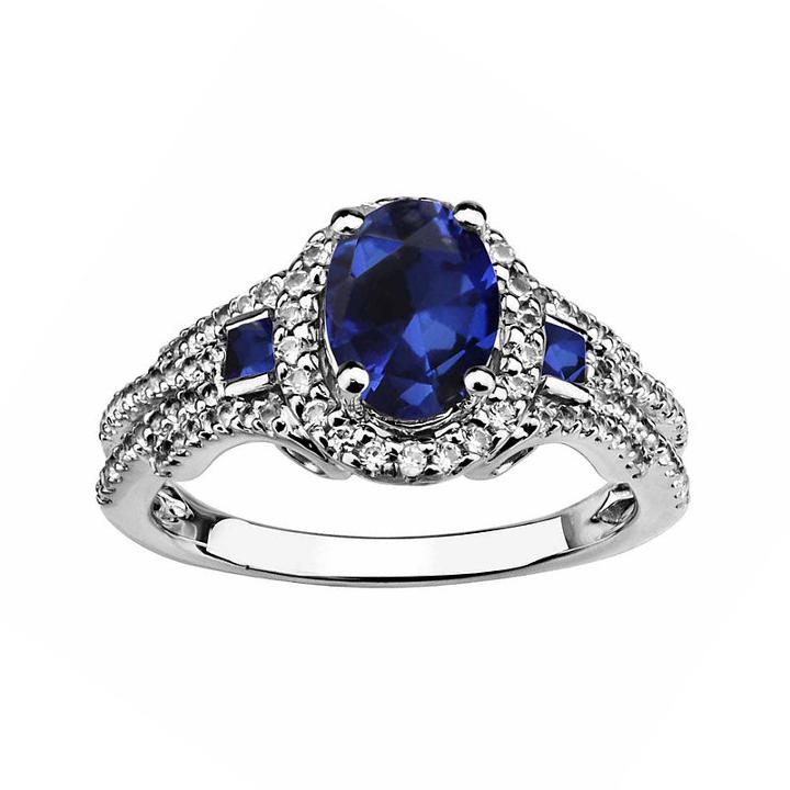 Created Blue Sapphire And Created White Sapphire Sterling Silver Ring