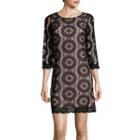 London Times 3/4-sleeve Sundial Lace Shift Dress