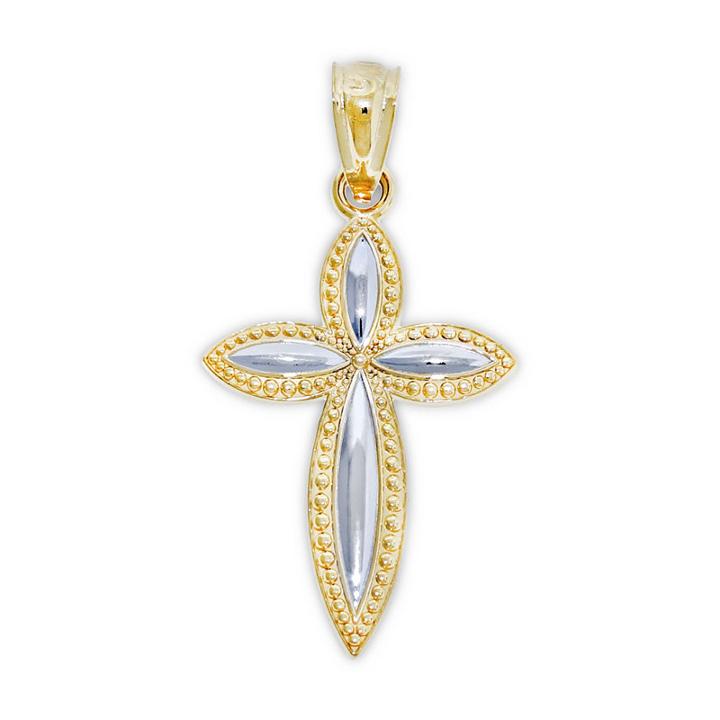 Womens 10k Two Tone Gold Cross Pendant