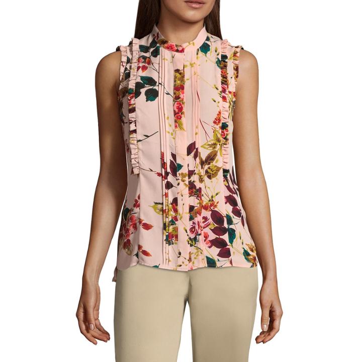 Worthington Sleeveless Button Front Ruffle Top