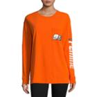 Flirtitude Long Sleeve Racing Stripes Oversized Graphic Tee - Juniors
