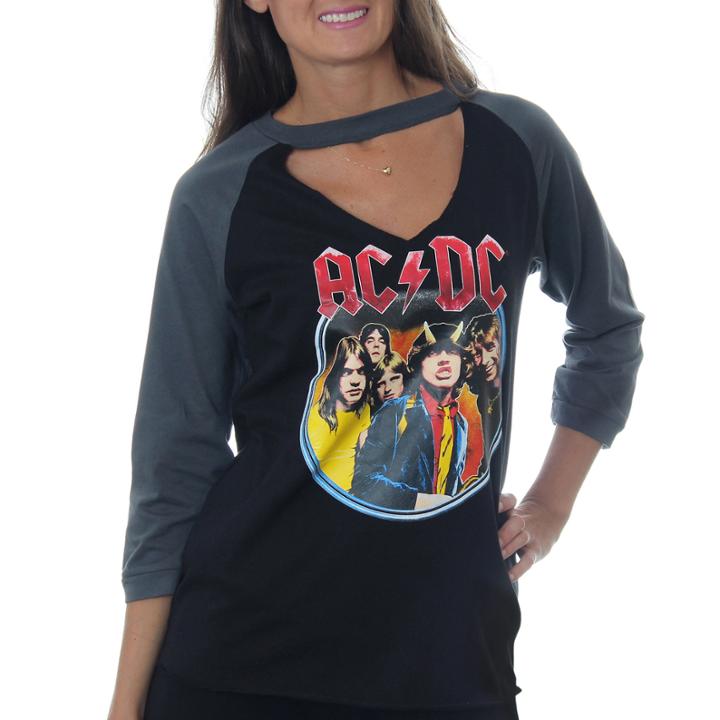 Ac/dc Juniors' Highway To Hell Raglan Choker 3/4sleeve Graphic Top