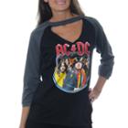 Ac/dc Juniors' Highway To Hell Raglan Choker 3/4sleeve Graphic Top