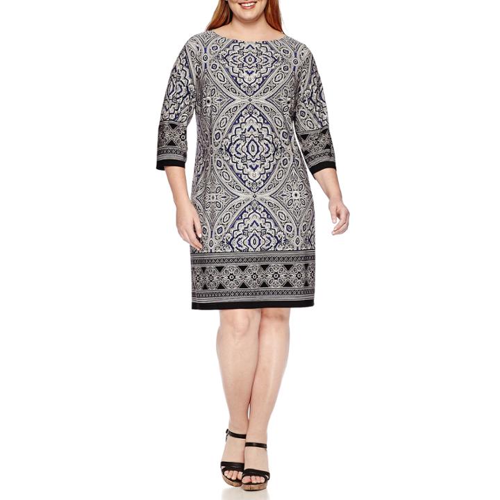 London Times 3/4-sleeve Printed Sheath Dress - Plus