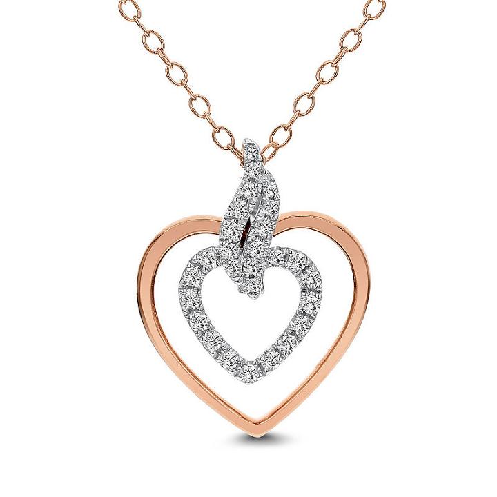 Womens 1/5 Ct. T.w. White Diamond 14k Rose Gold Heart Pendant Necklace