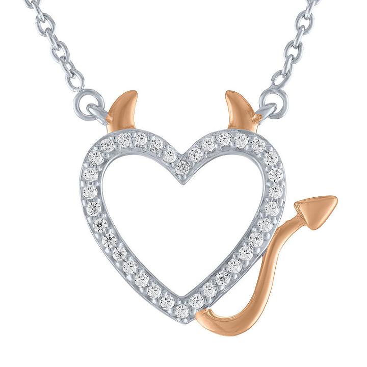 Womens 1/10 Ct. T.w. Genuine Diamond 14k Rose Gold Over Silver Heart Pendant Necklace