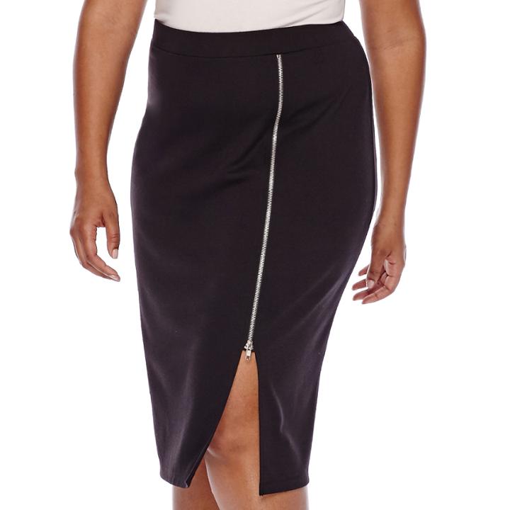 Boutique+ Zip-slit Midi Ponte Skirt - Plus