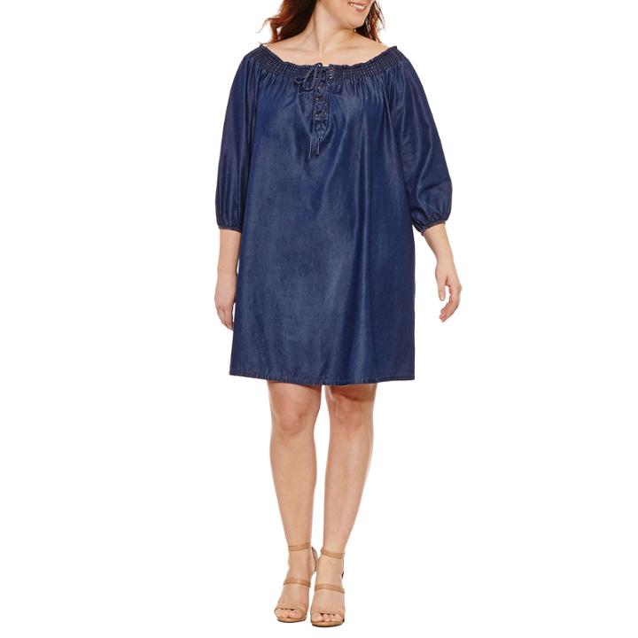 Boutique + 3/4 Sleeve Off The Shoulder A-line Dress-plus
