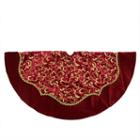 48 Dark Red And Gold Glittered Leaf Flourish Christmas Tree Skirt With Velveteen Trim